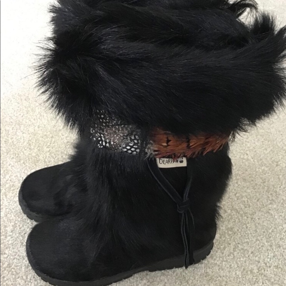 BEARPAW Fur Wedge Boots Sheepskin Lining 7M